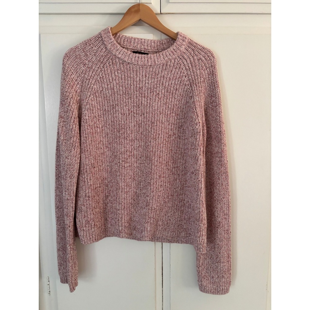 Quince Organic Cotton Fisherman Rib Sweater Pink Marled Knit Pullover Womens L